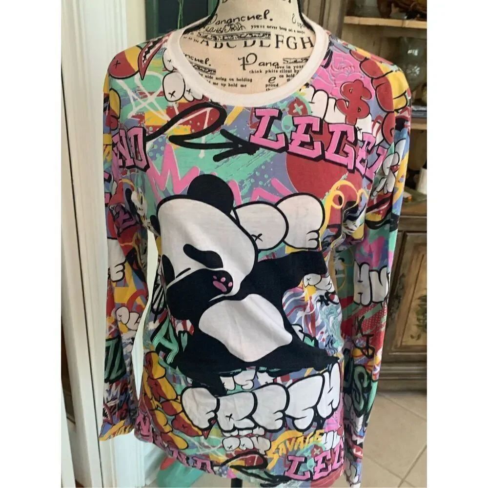 Fresh Laundry Panda Dabbing Graphic Graffiti Print Long Sleeve